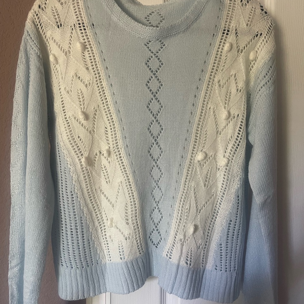 Chic Light Blue and Cream Sweater